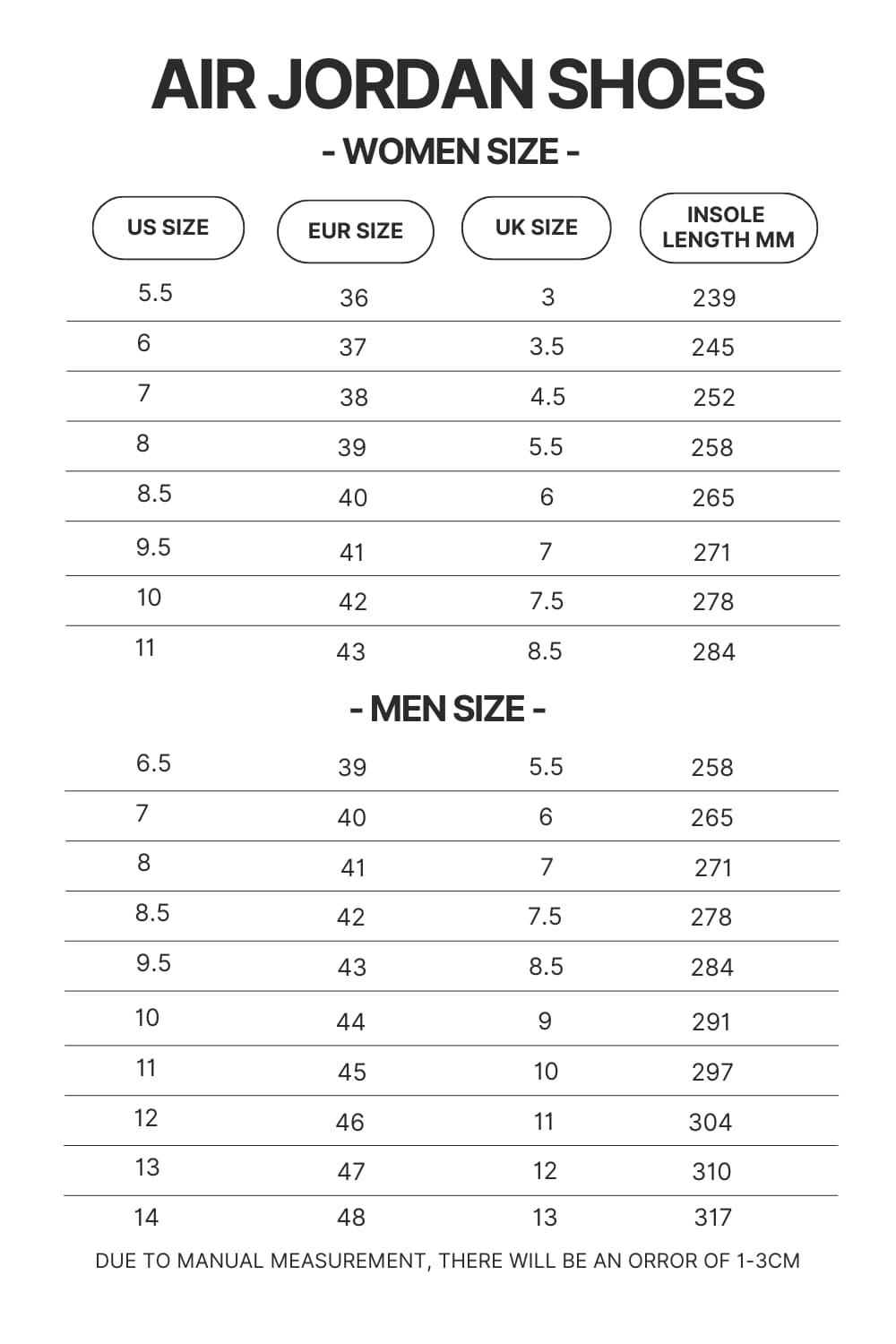 Air Jordan Shoes Size Chart - Red Hot Chili Peppers Shop