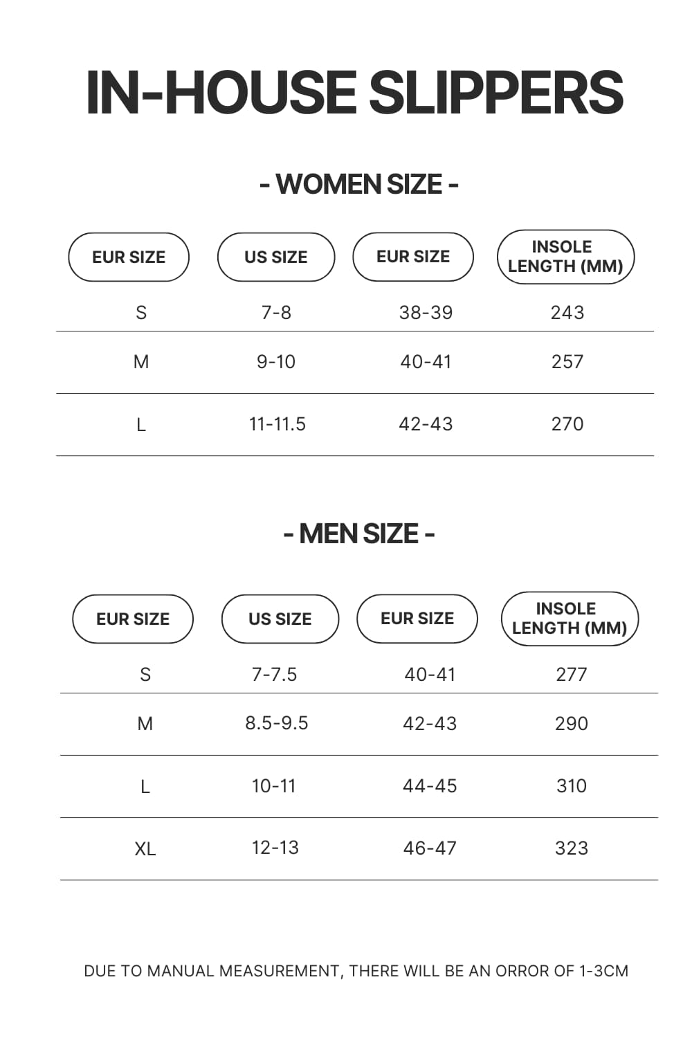 In House Slippers Size Chart - Red Hot Chili Peppers Shop