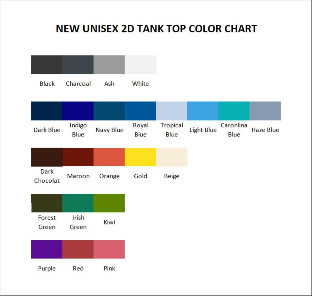 tank top color chart - Red Hot Chili Peppers Shop